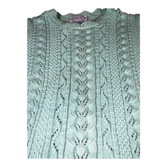 Vintage Billi Jo Crochet Chunky Knit Short Sleeve Sweater Scalloped USA M/L Blue - Picture 5 of 9